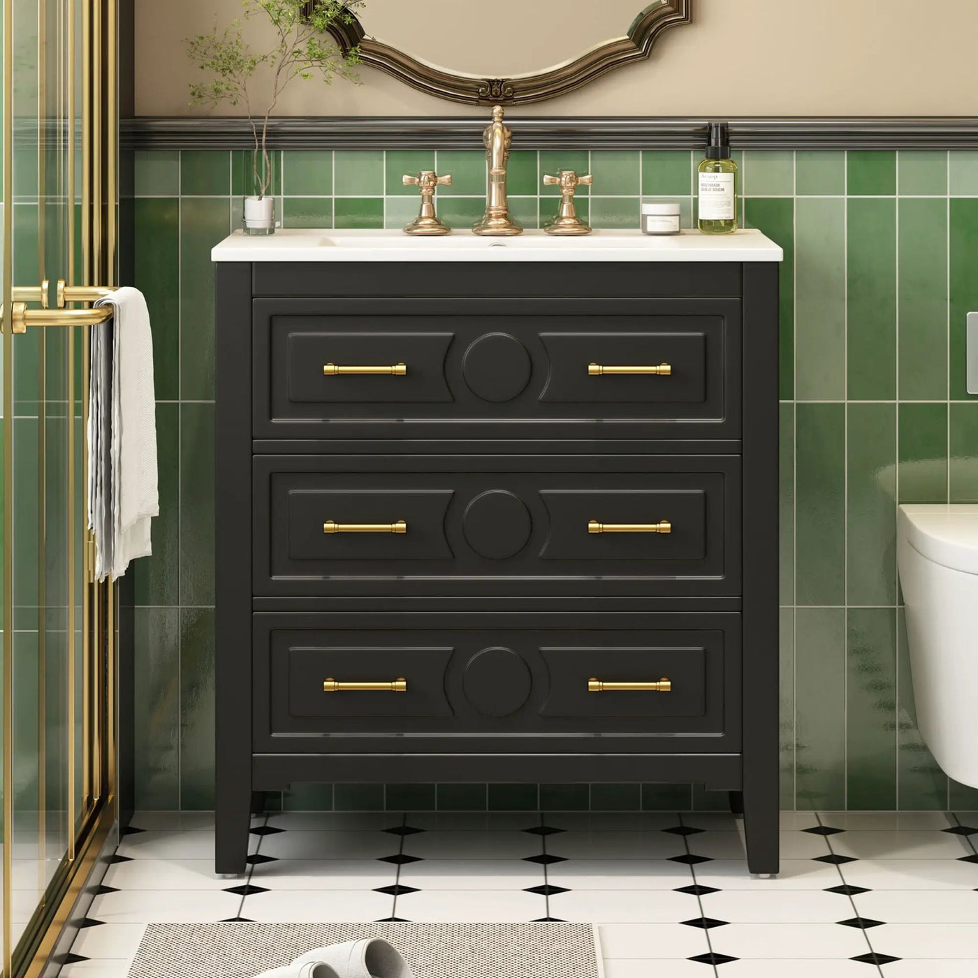 Retro Bathroom Vanity With Sink Combo, Free Standing Single Set With 3 Drawers by Unique Piece Furniture