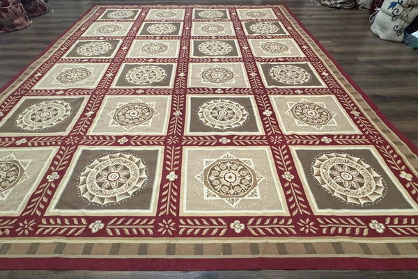 Needlepoint Rug 9x12, Panel Design, Burgundy Taupe, Elegant, photo 2 of 13
