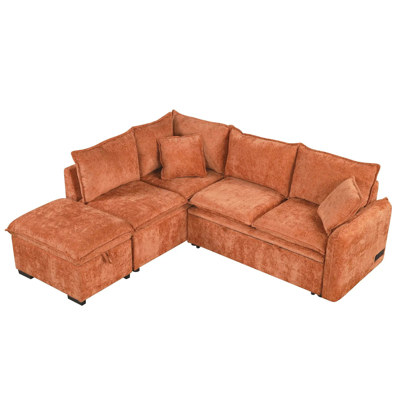 Convertible Sofa Bed Sectional Sofa Sleeper L-Shaped Sofa With A Storage Ottoman, Two Pillows, Two Power Sockets And Two USB Ports For Living Room by HouseOfZazla
