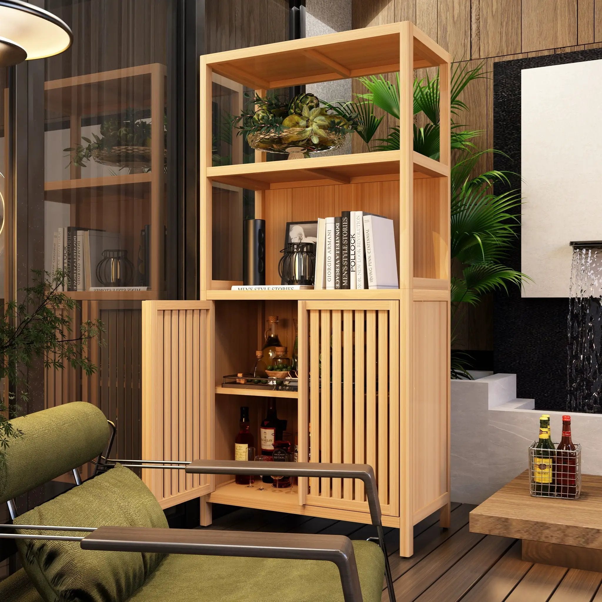 Neutral - Bamboo Storage Cabinet Freestanding With 2 Doors For Bathroom, Living Room, Kitchen, And Entryway - Neutral by HouseOfZazla