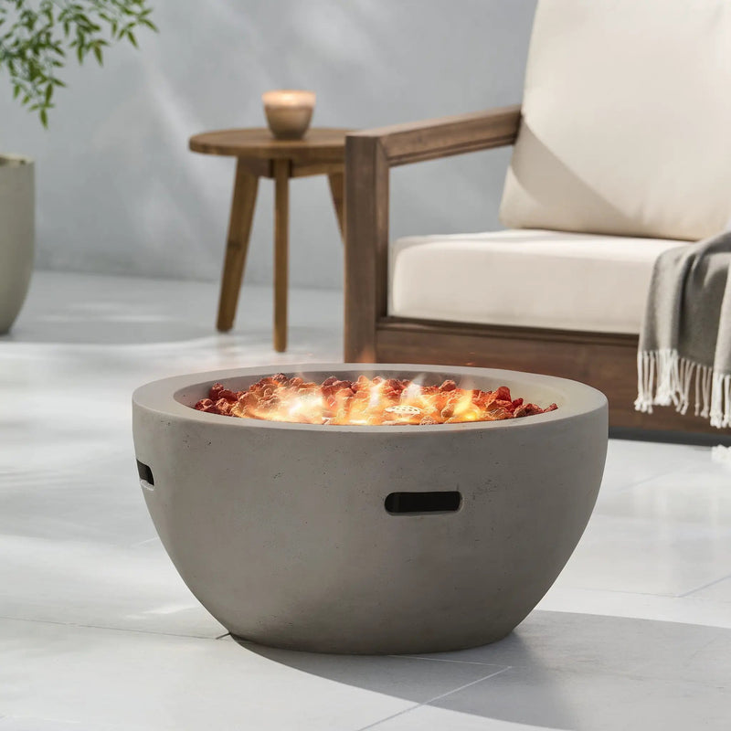 27' Bowl Shaped MGO 40,000 BTU Propane Fire Pit, Light Grey (Tank Cover not Included) by HouseOfZazla