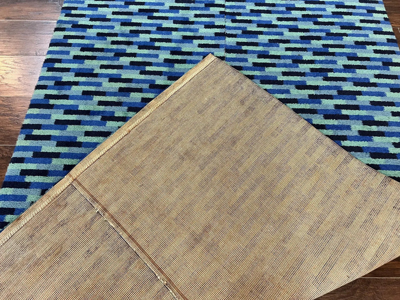 Wide Runner Rug 4.7 x 12, Blue Multicolor Contemporary Wool Power Loomed Rug, Mosiac Design by Jewel Rugs