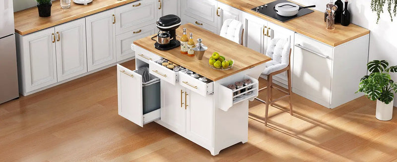 K&K 59.3" Kitchen Island with Storage & Rolling Cart by HouseOfZazla