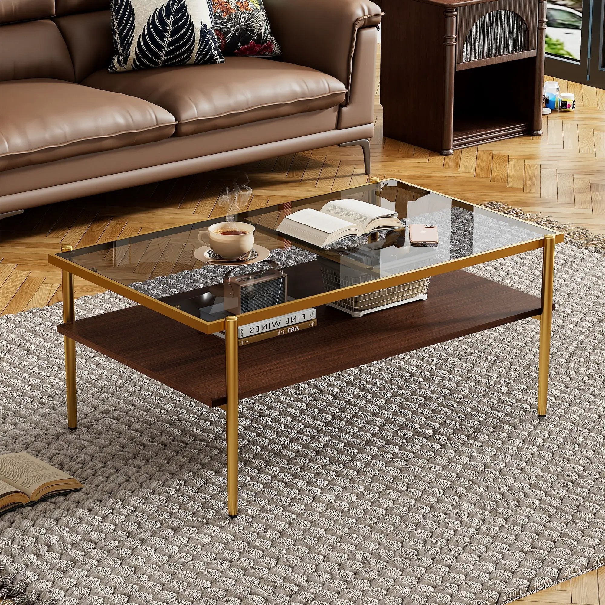 Rectangle Coffee Table With Tempered Glass Top And Legs, Modern Table For Living Room by HouseOfZazla