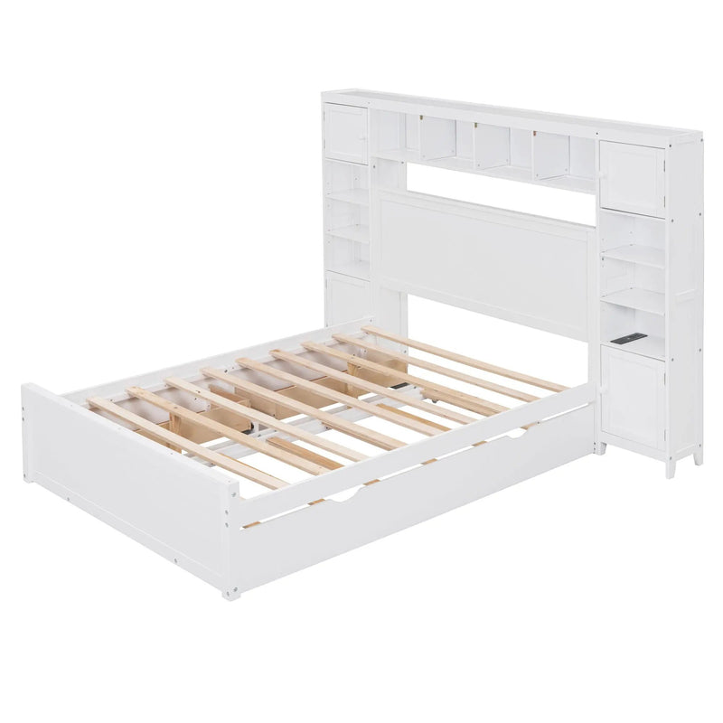 Bed With All In One Cabinet, Shelf And Sockets, Trundle by Unique Piece Furniture
