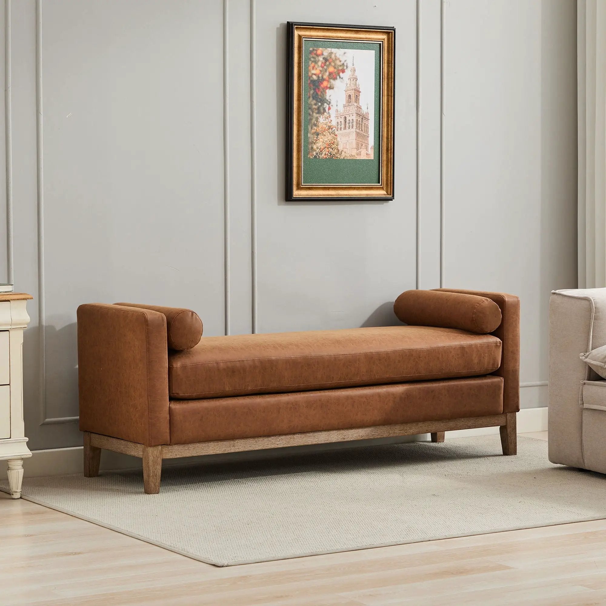 Elegant Upholstered Bench Daybed Ottoman With Bolster Pillows by HouseOfZazla