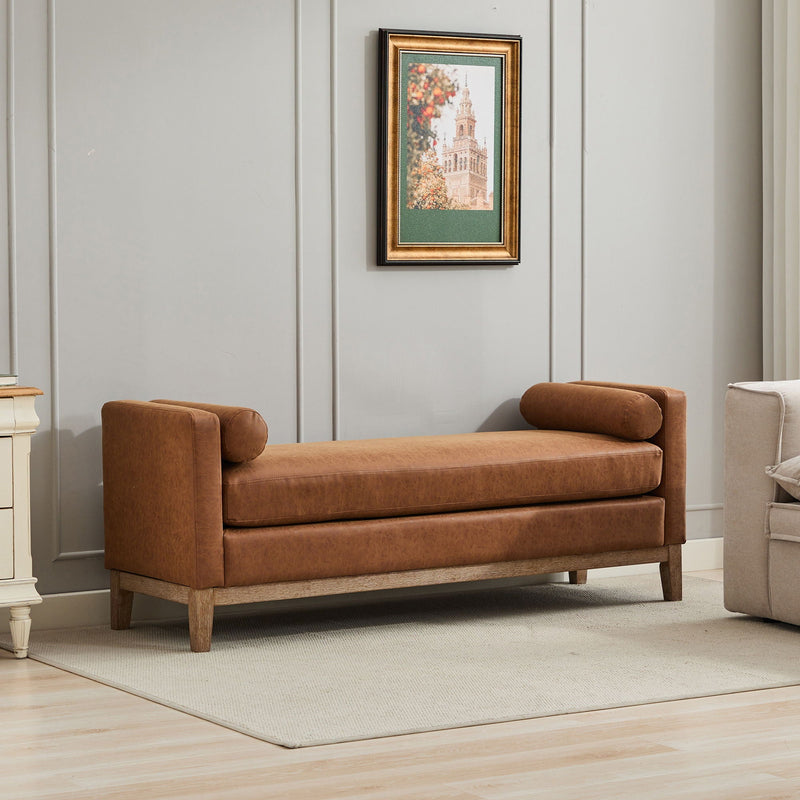 Elegant Upholstered Bench Daybed Ottoman With Bolster Pillows by HouseOfZazla