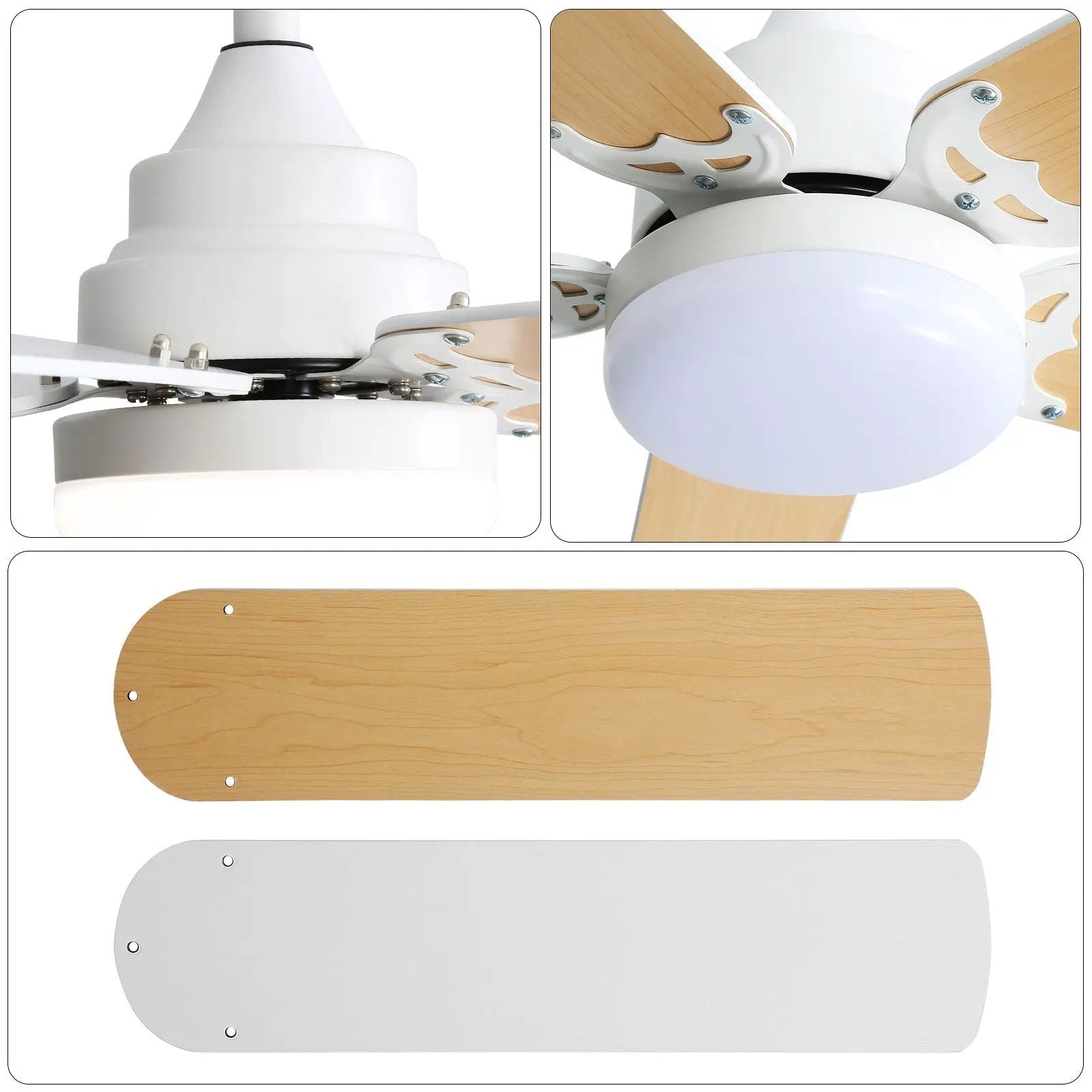 Modern Ceiling Fan With 3 Color Dimmable Light 5 Blades Remote Control Reversible Dc Motor - White by Unique Piece Furniture