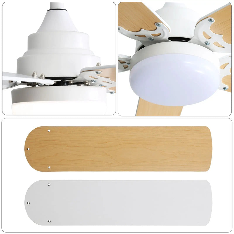 Modern Ceiling Fan With 3 Color Dimmable Light 5 Blades Remote Control Reversible Dc Motor - White by HouseOfZazla