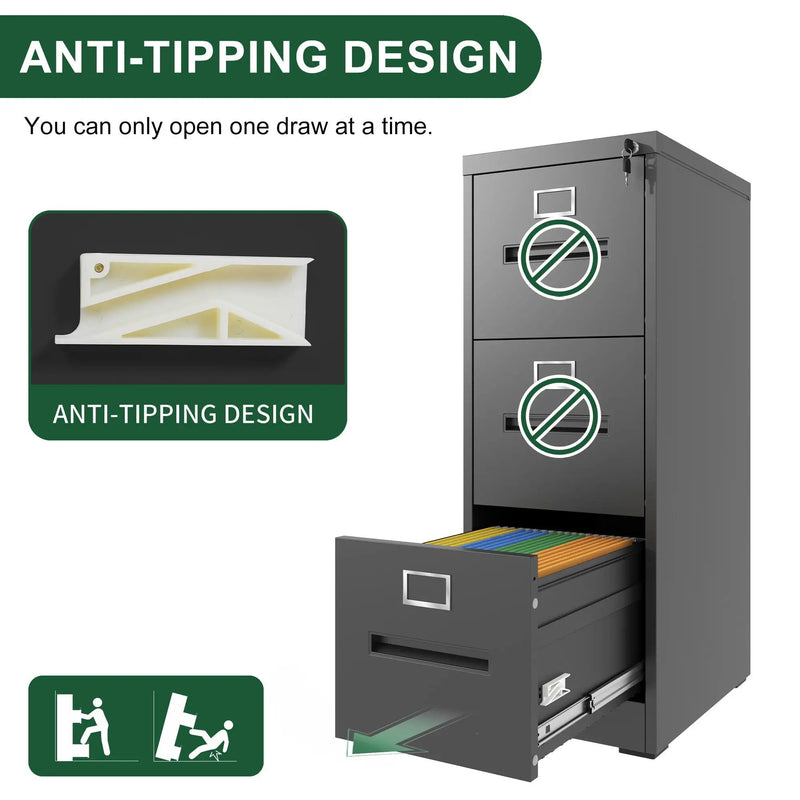 Premium Drawer File Cabinet With Lock, Metal Vertical Design, A4 Legal / Letter Size by Unique Piece Furniture