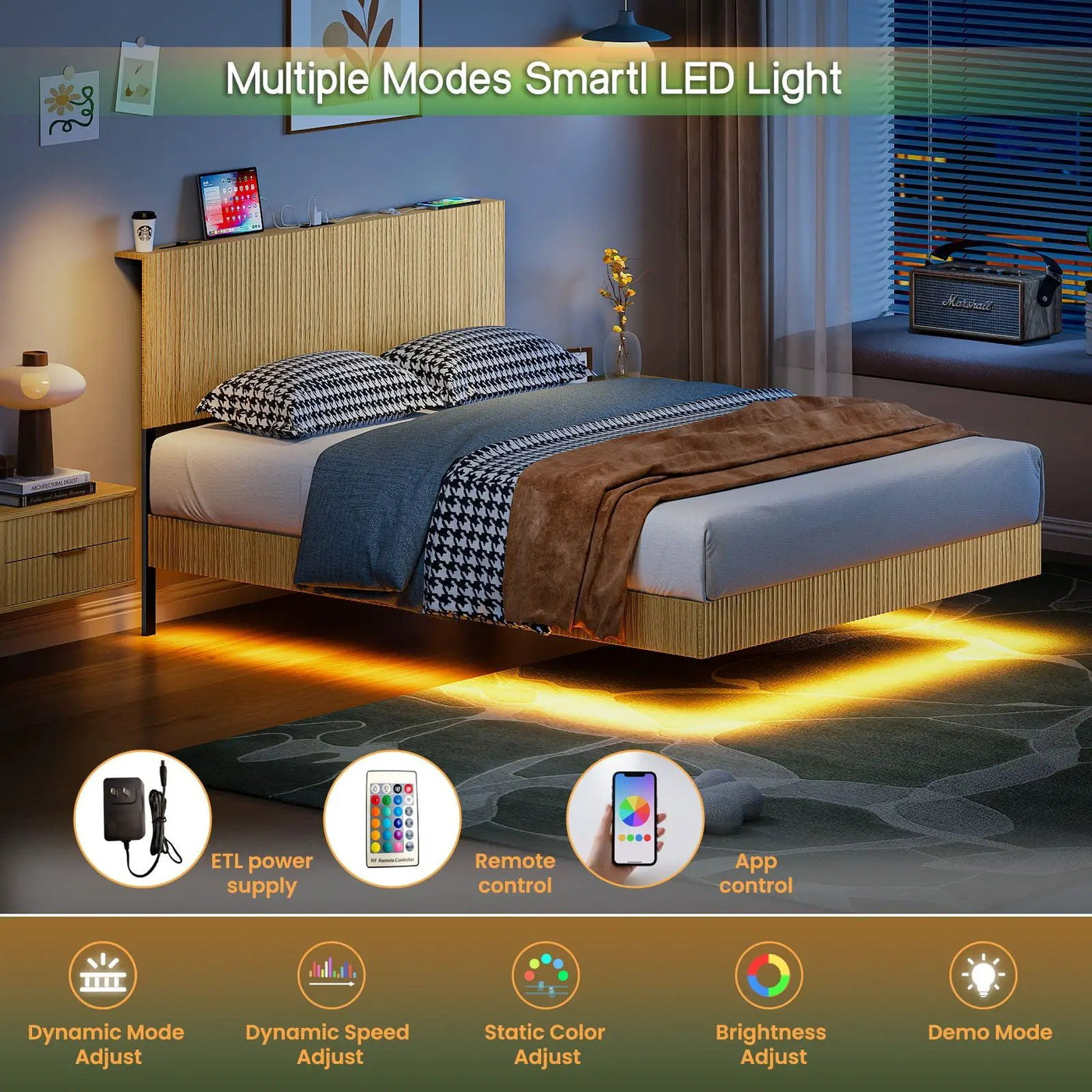 Floating Bedstead With Charging Station And LED Lights by Unique Piece Furniture