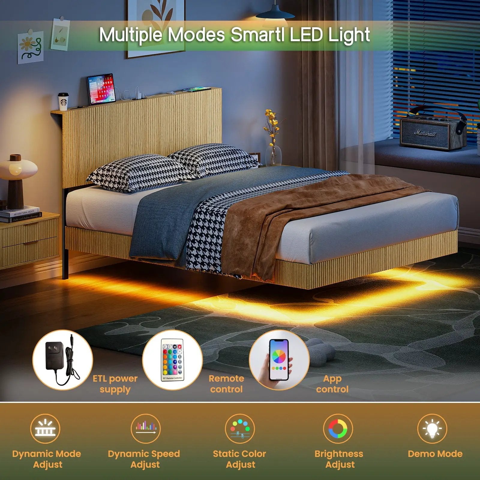 Floating Bedstead With Charging Station And LED Lights by Unique Piece Furniture
