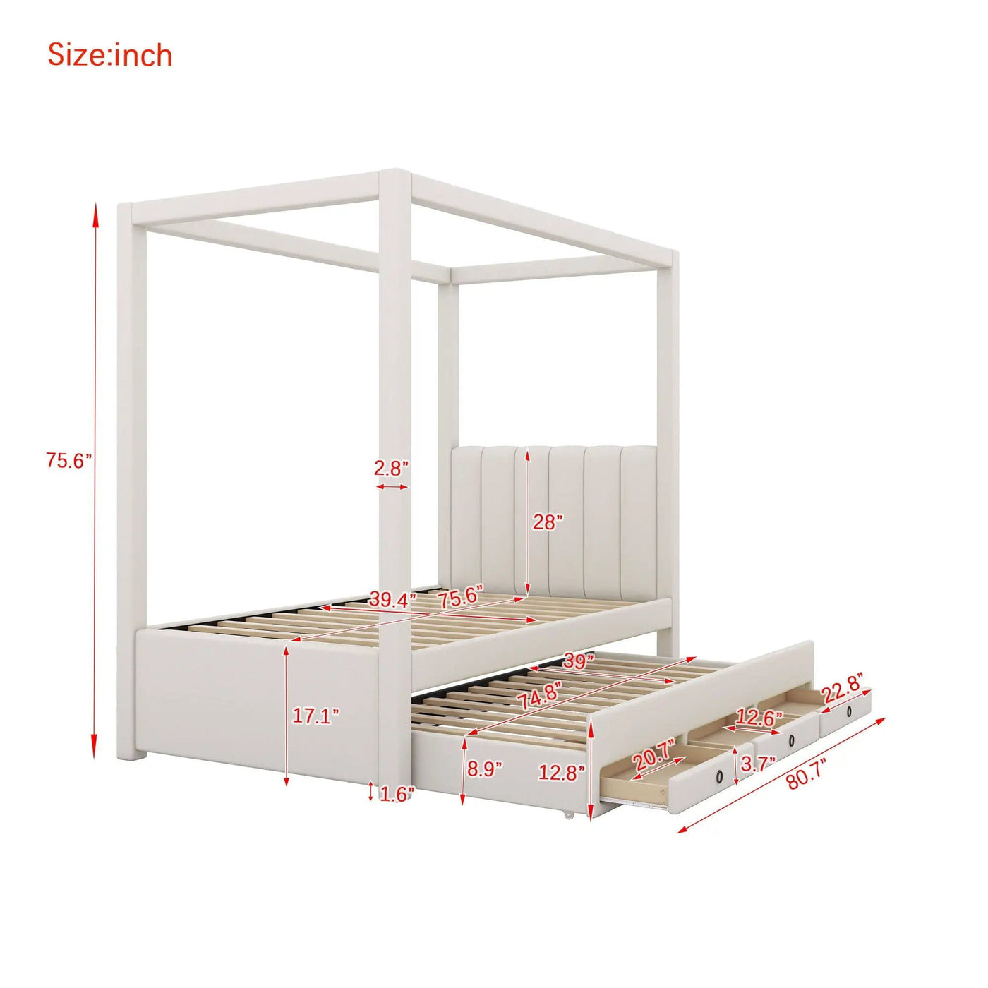 Upholstery Canopy Platform Bed With Trundle And Three Storage Drawers by Unique Piece Furniture