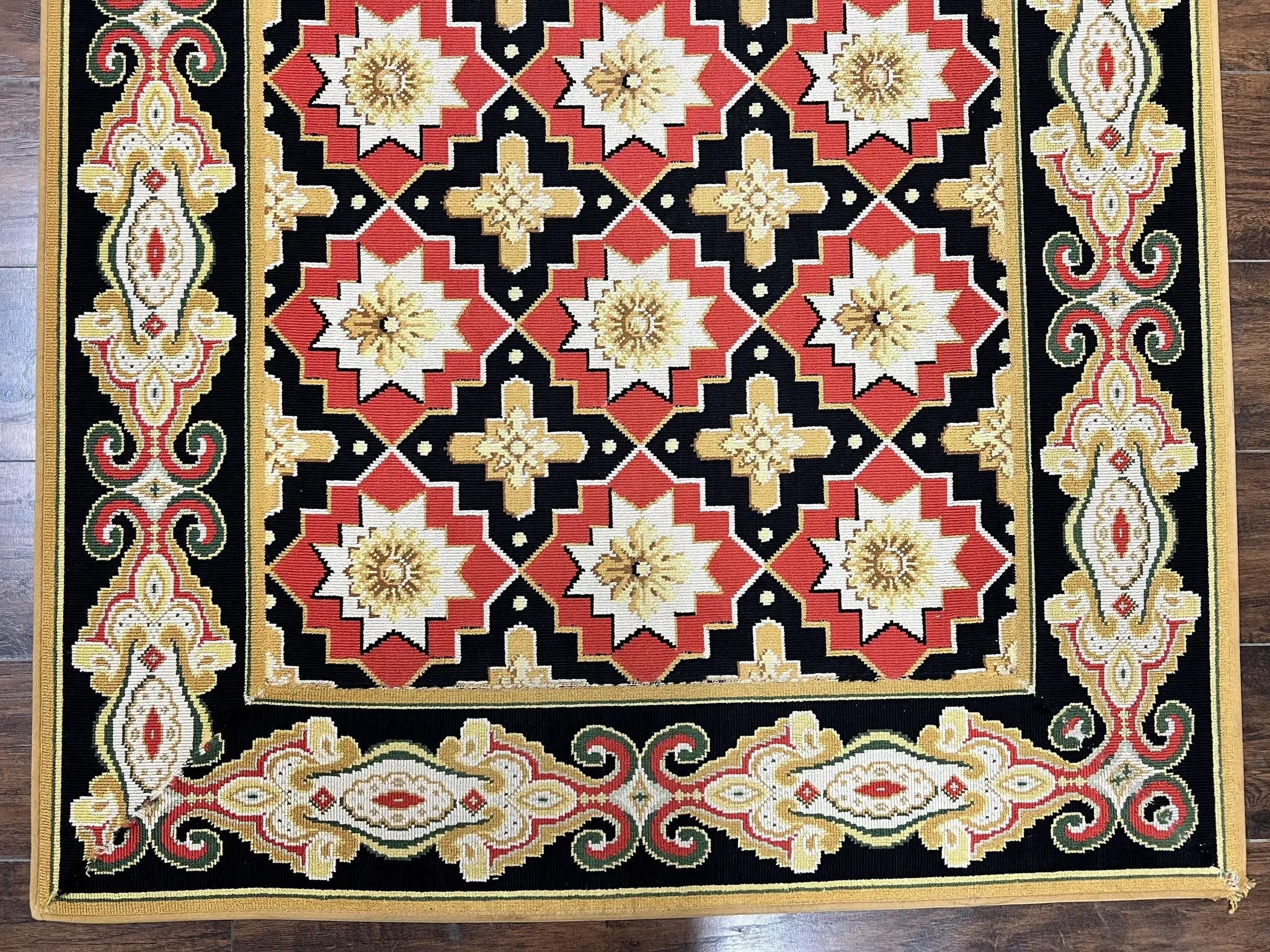 Runner Rug 4x19, Panel Design Rug, Custom Made Stark Runner Carpet, Wool, Vintage 4 x 19 Hallway Rug, European Design, Red Black Ivory Tan by Jewel Rugs