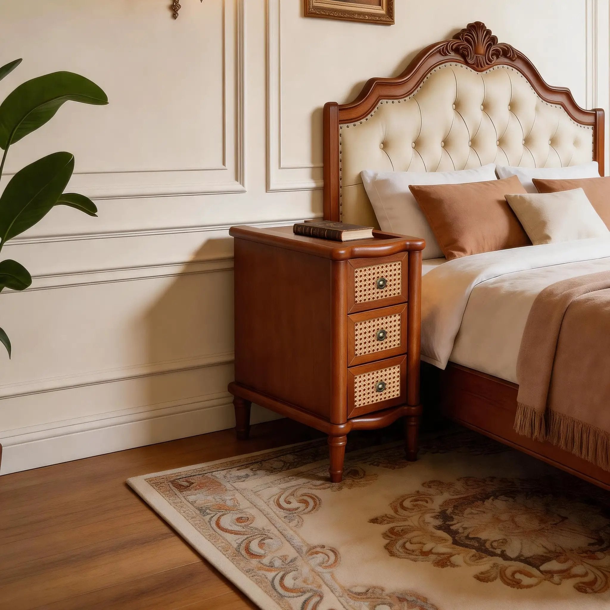 Rattan Narrow Side Table with 3 Drawers by HouseOfZazla