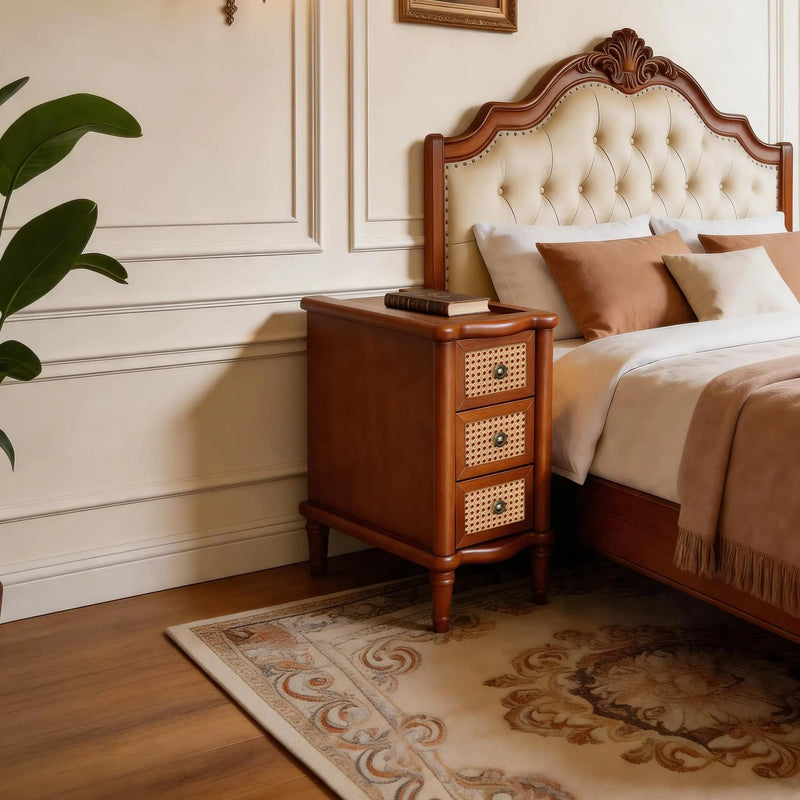 Rattan Narrow Side Table with 3 Drawers by HouseOfZazla