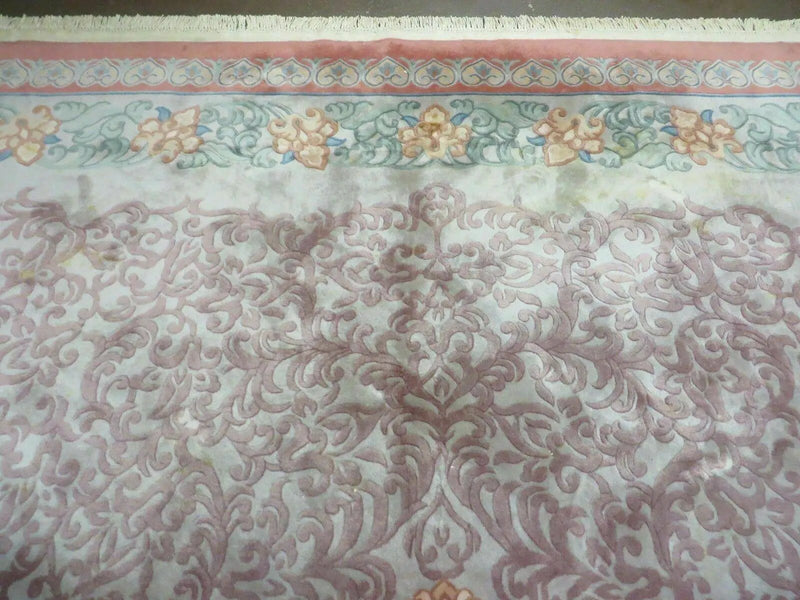 9' X 12' Vintage Handmade Chinese Carving Sculpture Wool Rug Flower Design Pink Carpet by Jewel Rugs