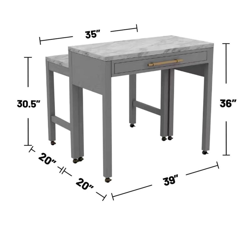 Light Gray Faux Marble Dining Table with Storage Drawer by HouseOfZazla