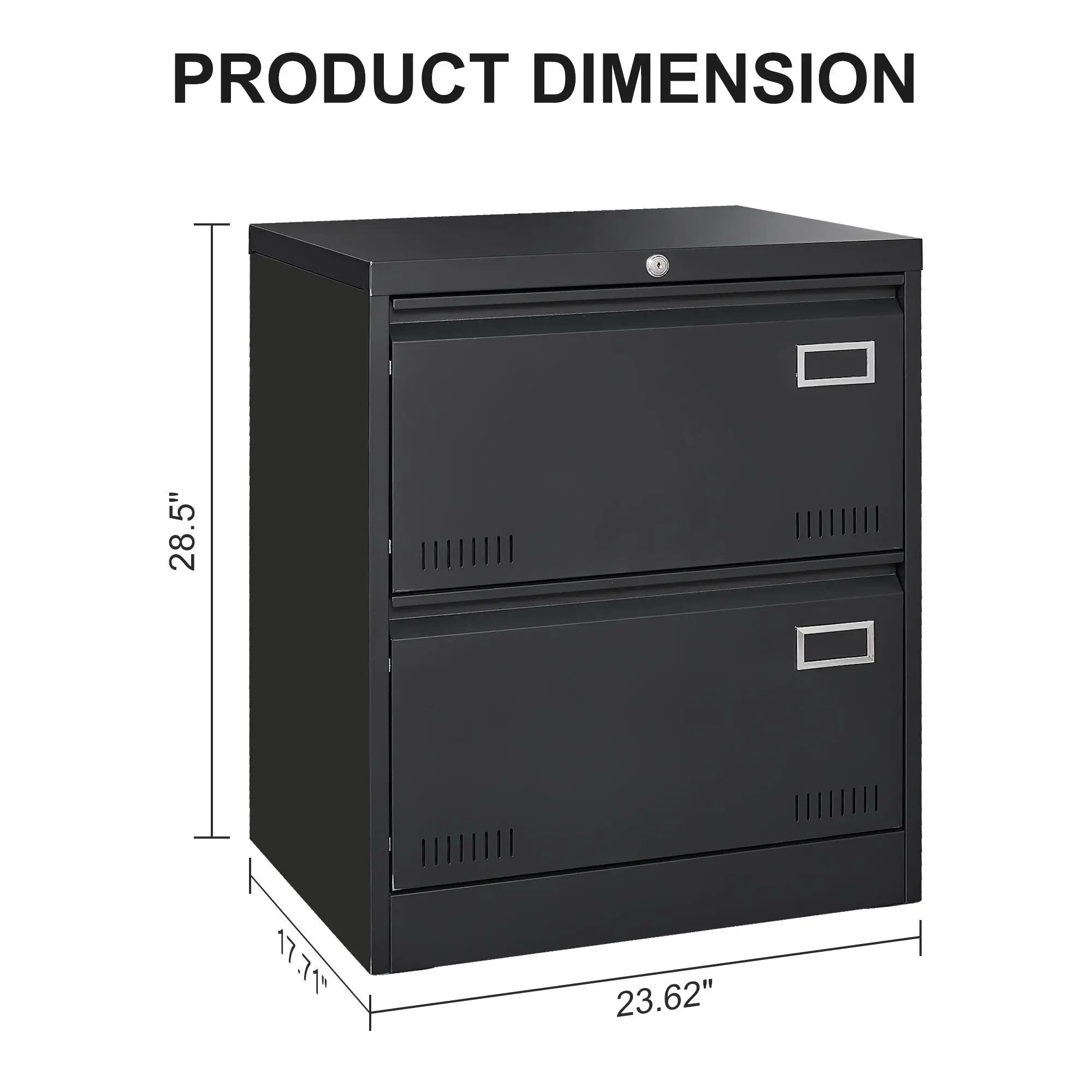2 Drawer Metal Lateral File Cabinet With Lock, Office Vertical Files Cabinet For Home Office, Locking Metal File Cabinet - Black by HouseOfZazla