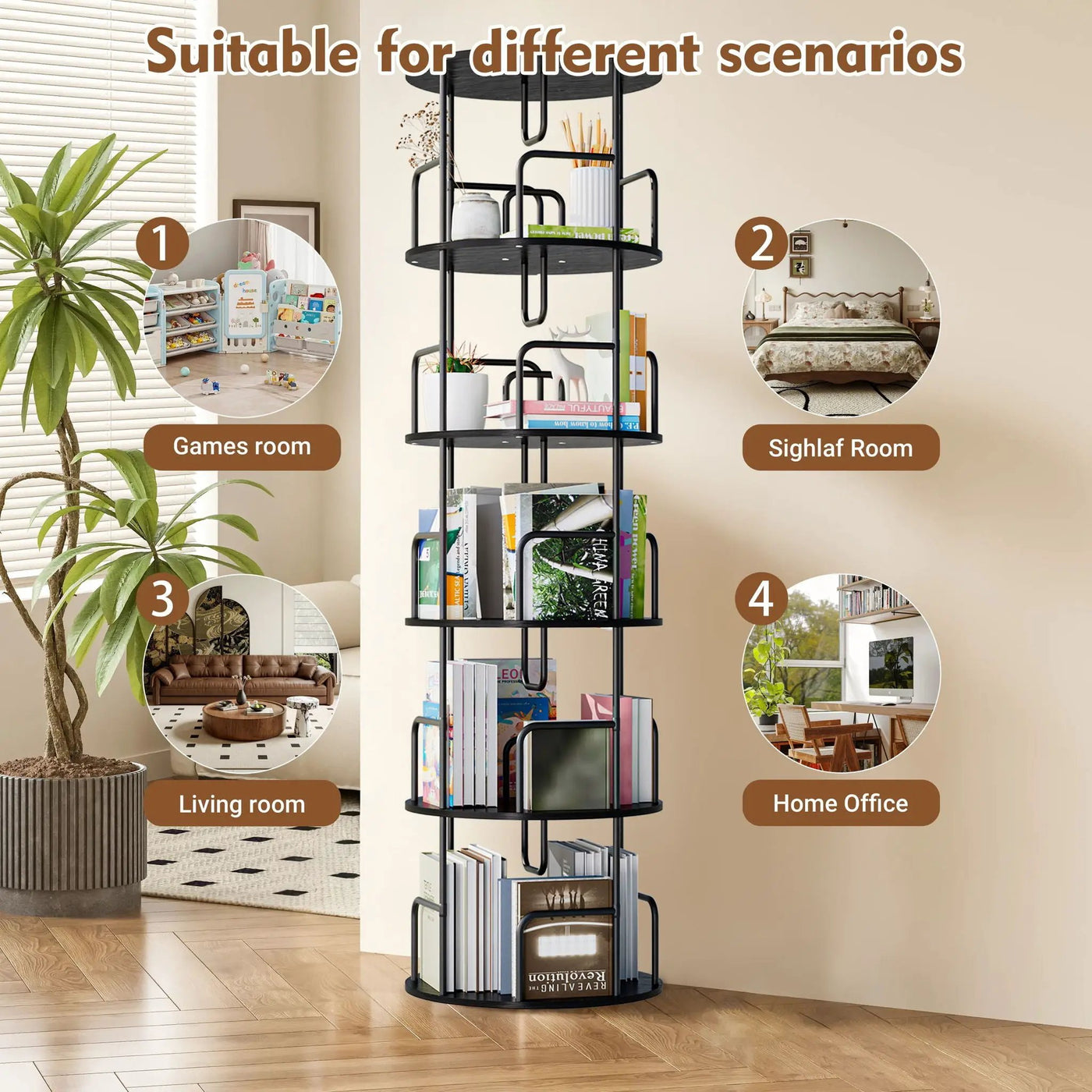 Rotating Bookshelf Tower 5 Tier Spinning 360 Degree Revolving Storage Shelf by Unique Piece Furniture