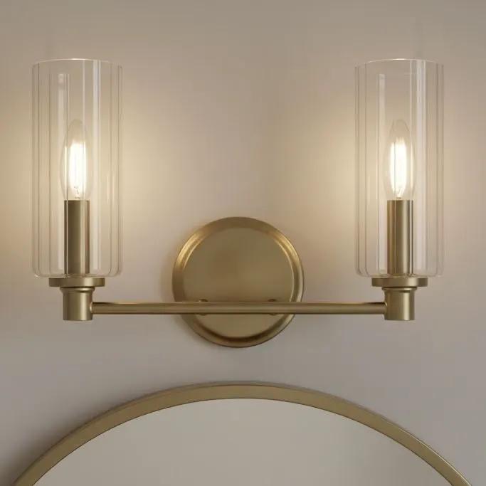 Regal - Double Light Vanity With Clear Ribbed Satin - Antique Brass / Clear by Unique Piece Furniture
