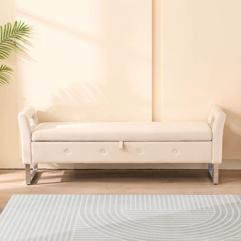 Wide Storage Soft Ottoman Bench With Armrests by HouseOfZazla