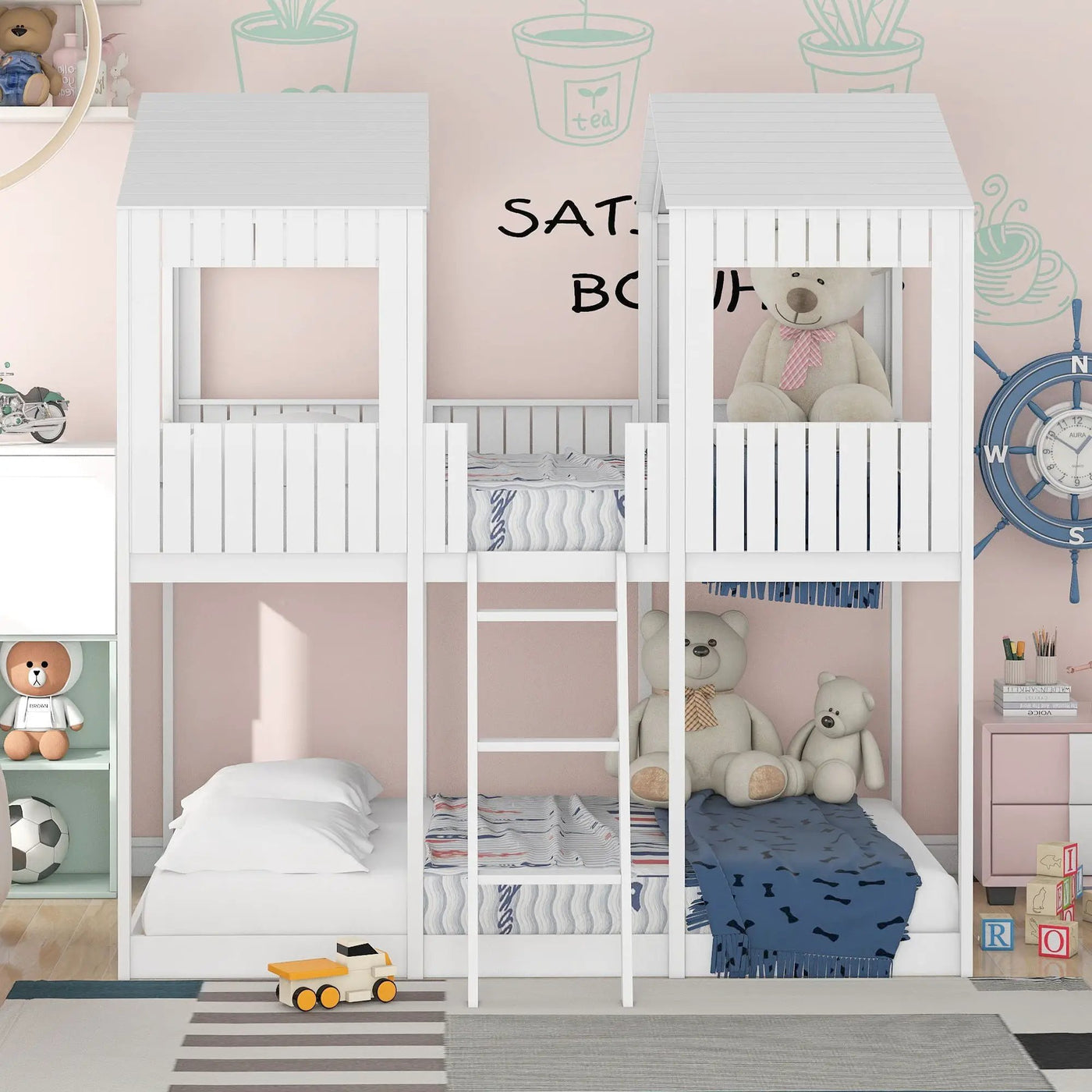 Bunk Bed With Roof, Window, Guardrail, Ladder by Unique Piece Furniture