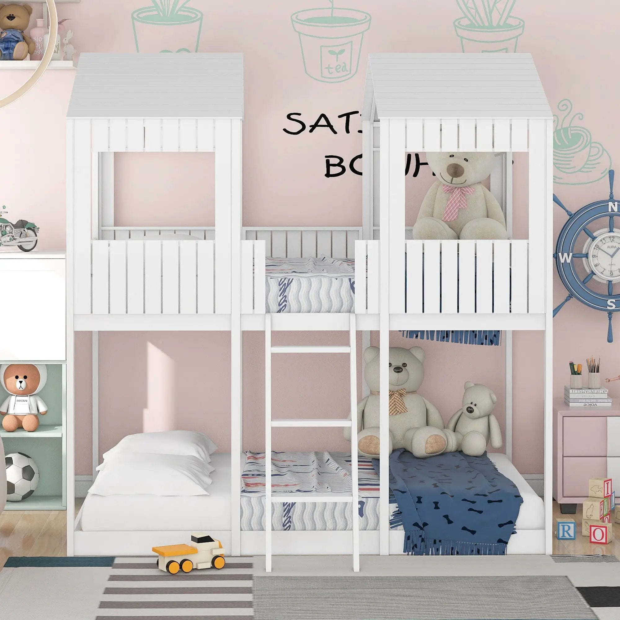 Bunk Bed With Roof, Window, Guardrail, Ladder by Unique Piece Furniture