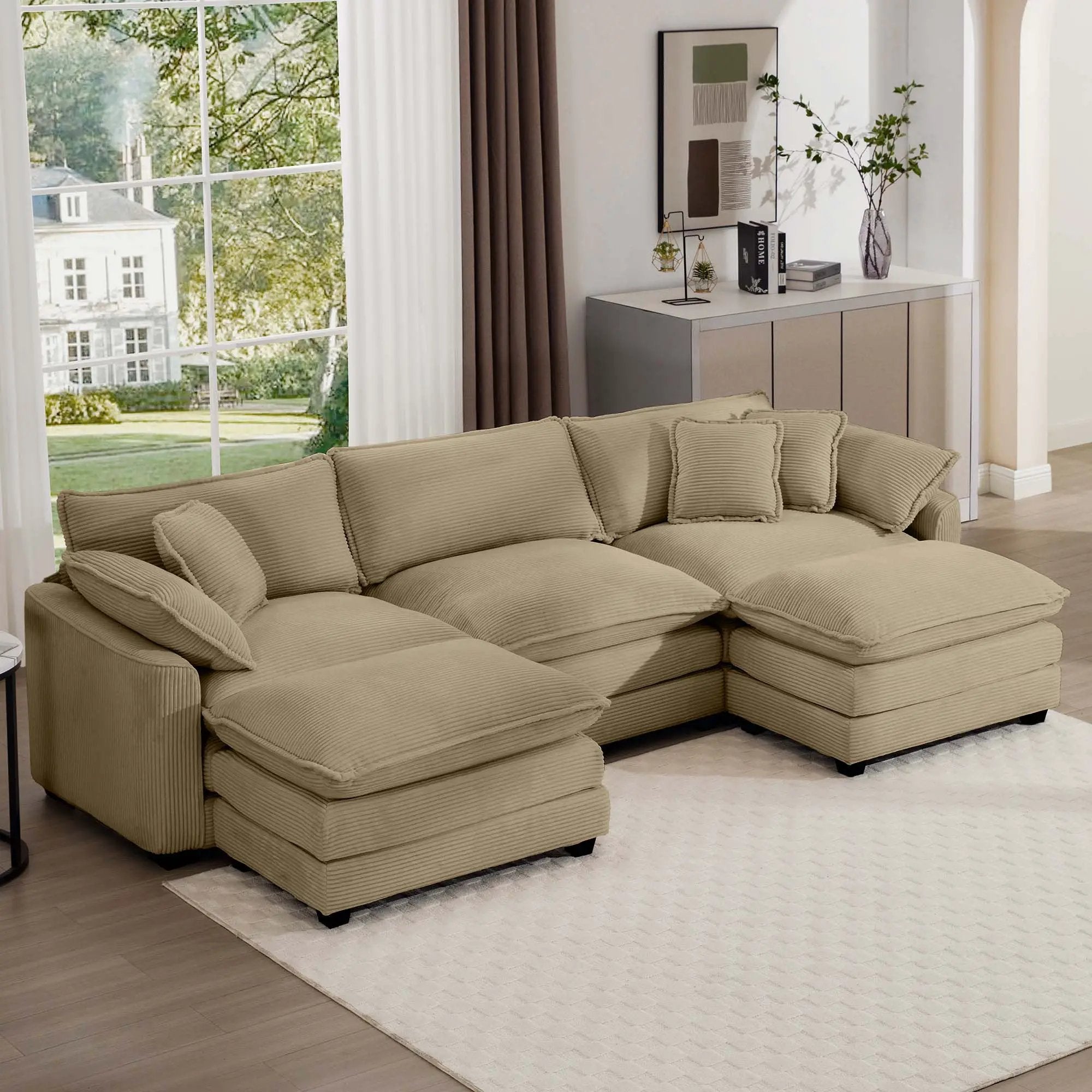 Modern Oversized Modular Cushion Sofa With Ottoman, Low Back, Deep Seating Sofa Set by HouseOfZazla