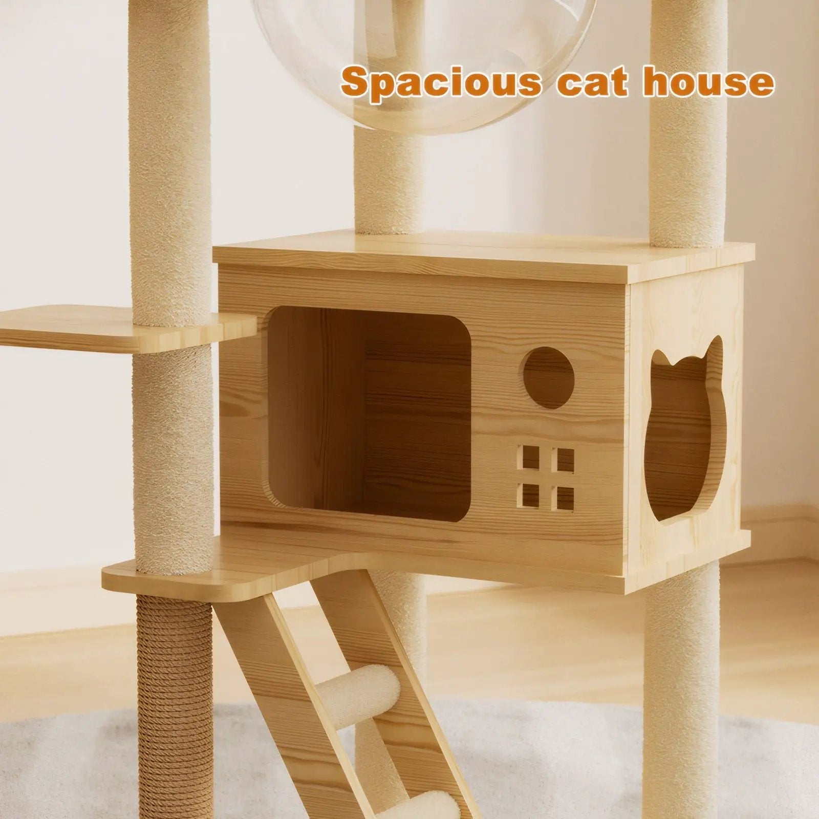 Modern Cat Tower, Wood Cat Tree Tower For Indoor Cats, Cat Tree With Sisal Covered Scratching Posts And Top Perch - Natural / White by HouseOfZazla