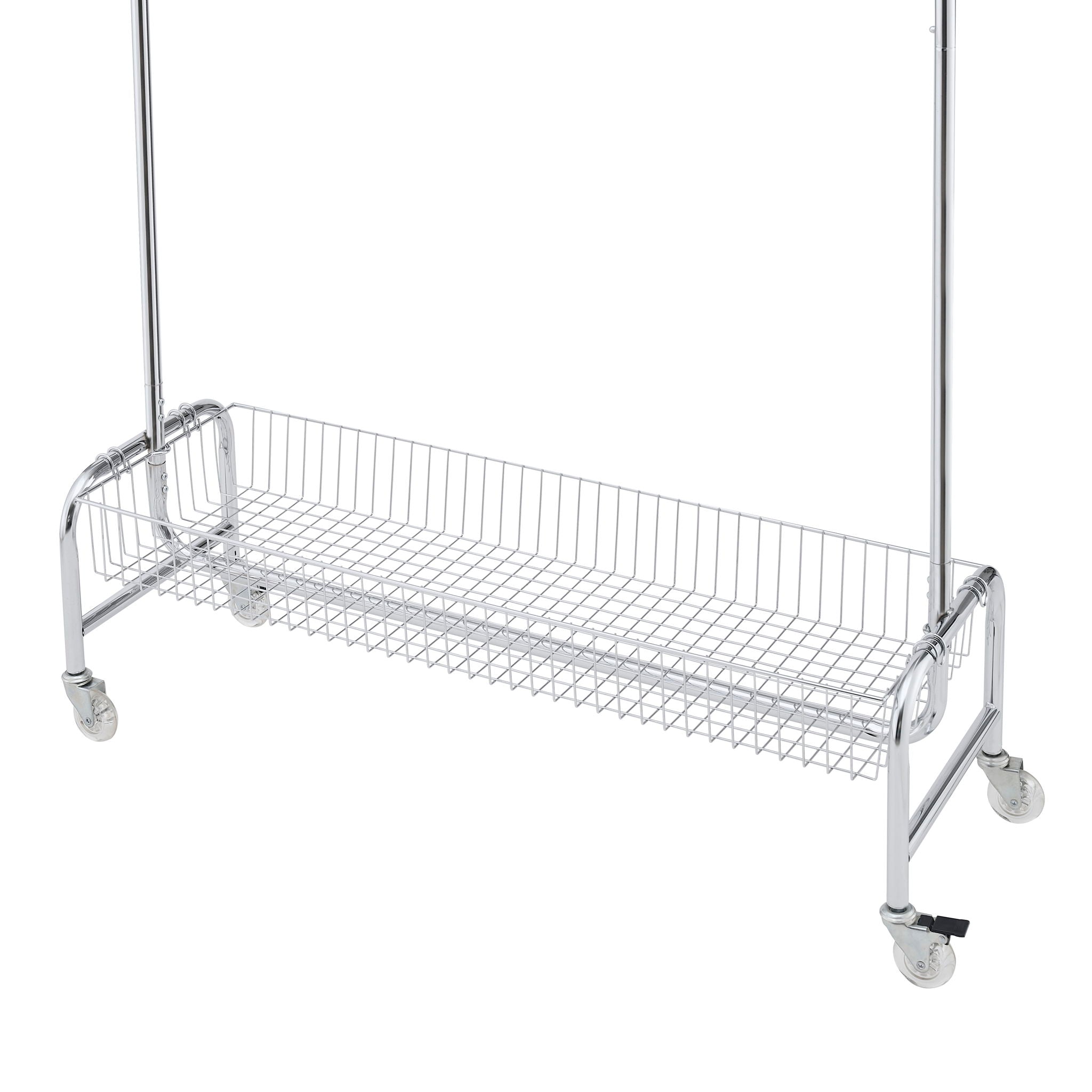Heavy Duty Iron Garment Rack With Basket On Wheels - Silver by HouseOfZazla
