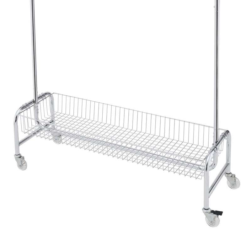 Heavy Duty Iron Garment Rack With Basket On Wheels - Silver by HouseOfZazla