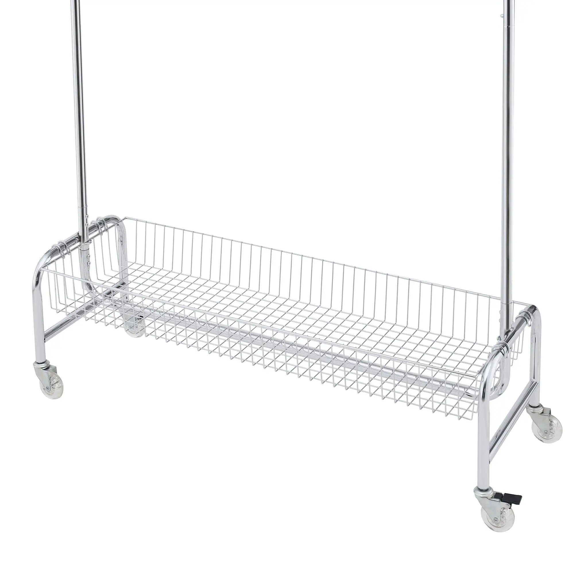 Heavy Duty Iron Garment Rack With Basket On Wheels - Silver by Unique Piece Furniture