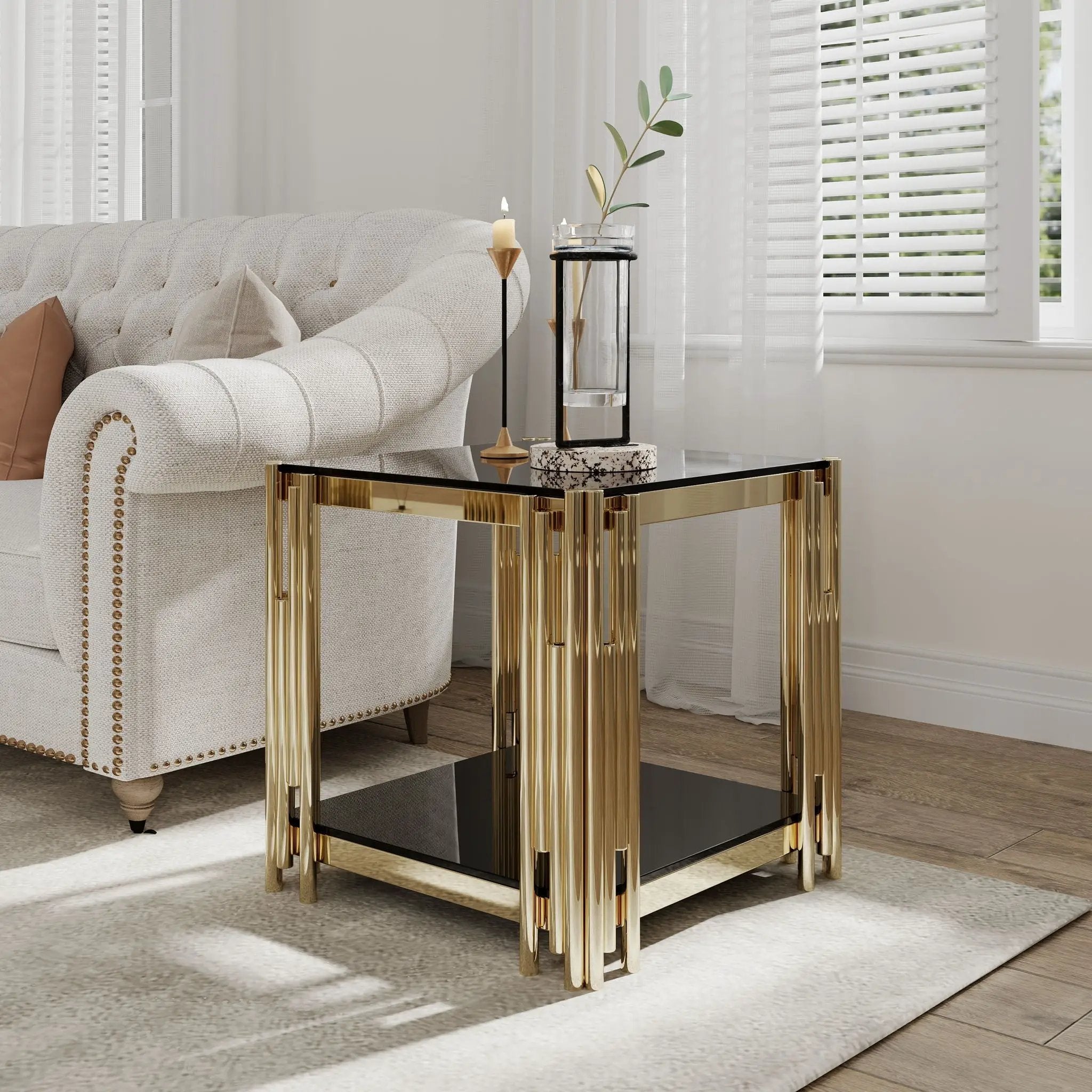 Square End Table With Tempered Glass Top For Living Room by HouseOfZazla