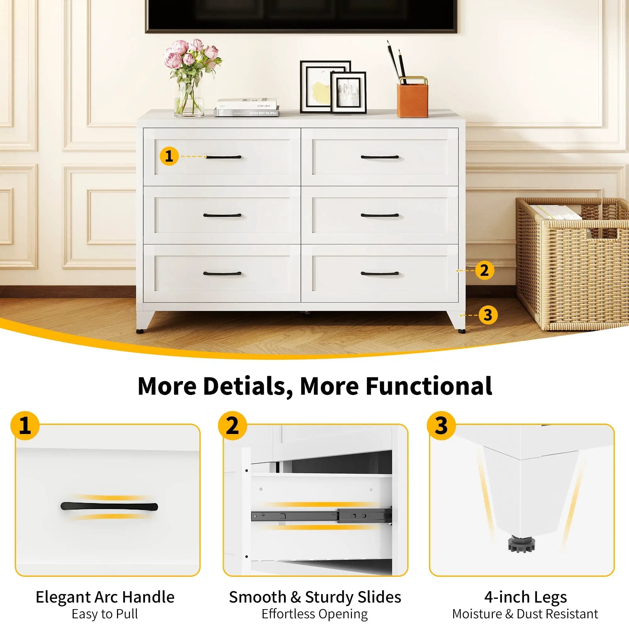 6 Drawer Dresser for Bedroom, Modern Metal Storage Chest by HouseOfZazla
