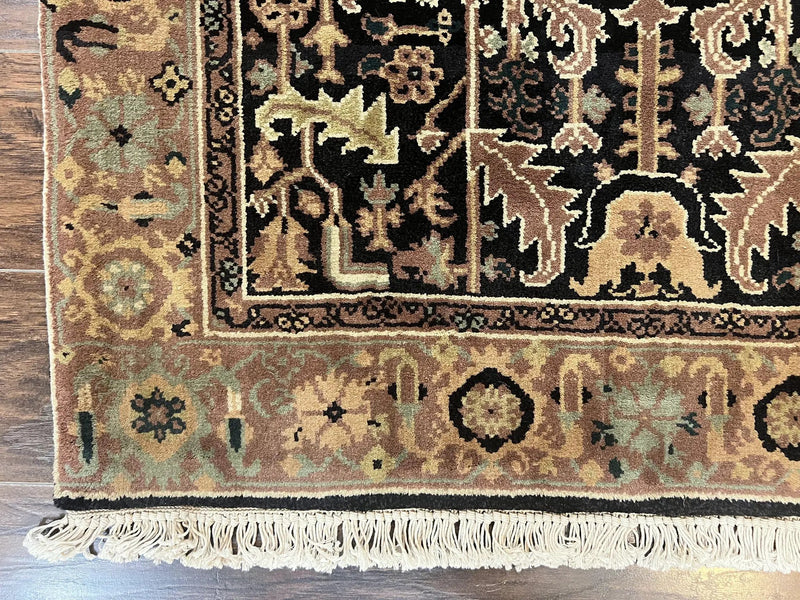 Heriz Rug 3.6 x 5, Handmade Vintage Wool Carpet, Couristan Carpet, Persian Design, Black by Jewel Rugs