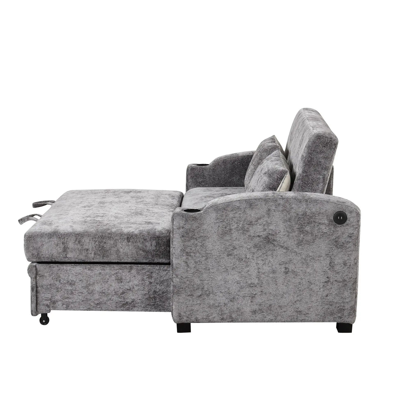 Pull Out Loveseat Sofa With Adjsutable Backrest, 2 Pillows, Cup Holders, USB Ports For Living Room by HouseOfZazla
