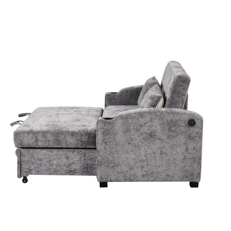 Pull Out Loveseat Sofa With Adjsutable Backrest, 2 Pillows, Cup Holders, USB Ports For Living Room by HouseOfZazla