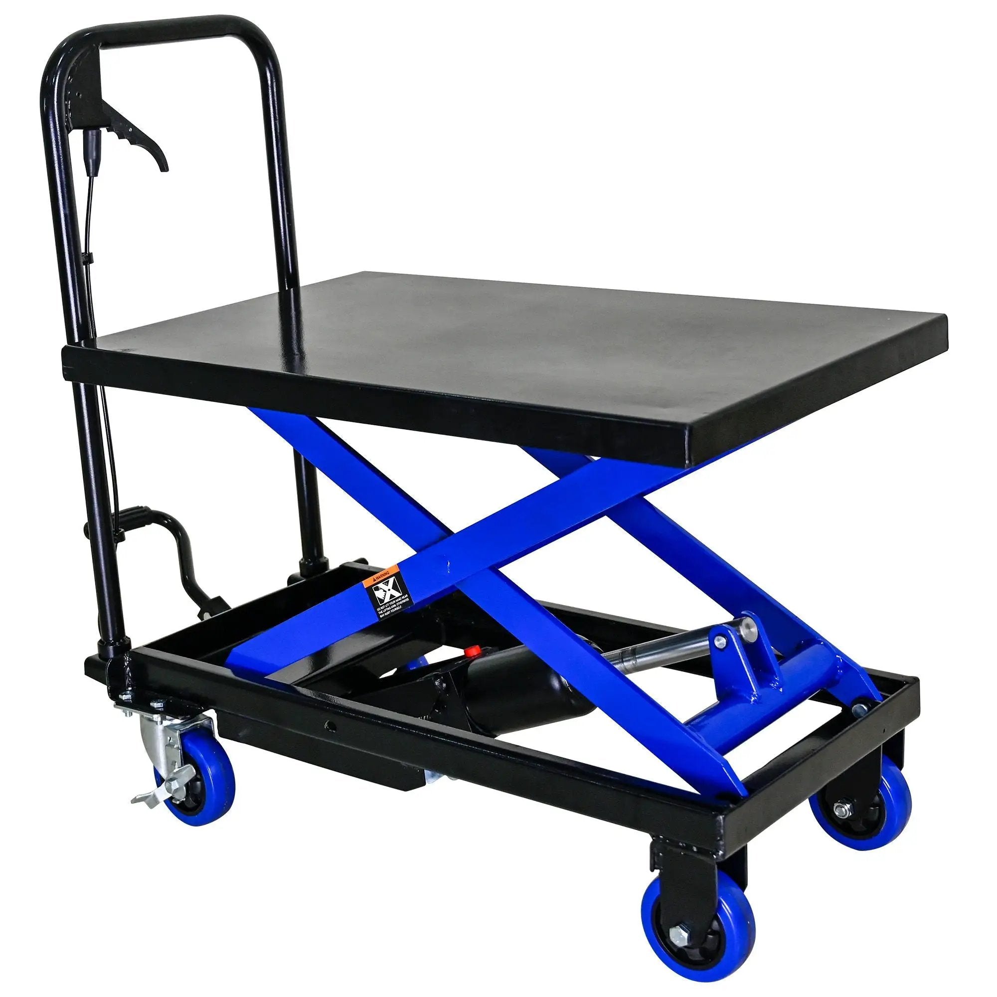 Hydraulic Lift Trolley, 500 Lbs Capacity, With 4 Wheels, For Material Handling And Transportation - Black / Blue by HouseOfZazla