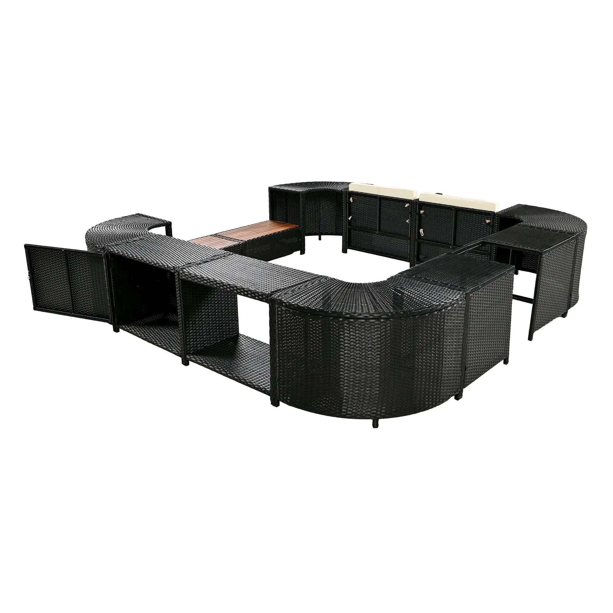 Large Outdoor Quadrilateral Spa Surround Rattan Sectional Sofa Set With Storage Compartments (SAK80217) by SAKSBY WHOLESALE