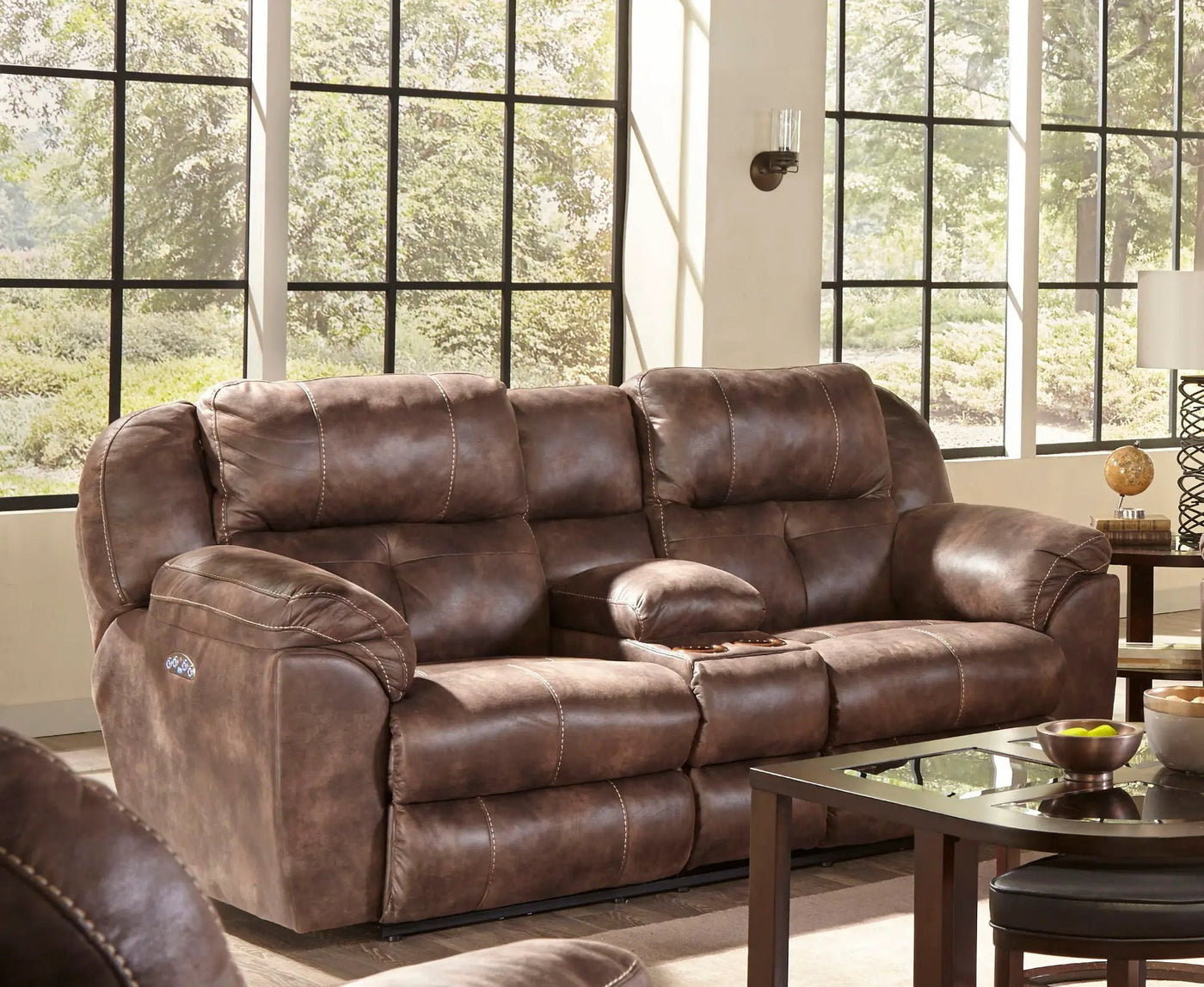 Ferrington - Power Lay Flat Reclining Console Loveseat with Power Adjustable Headrest by Unique Piece Furniture