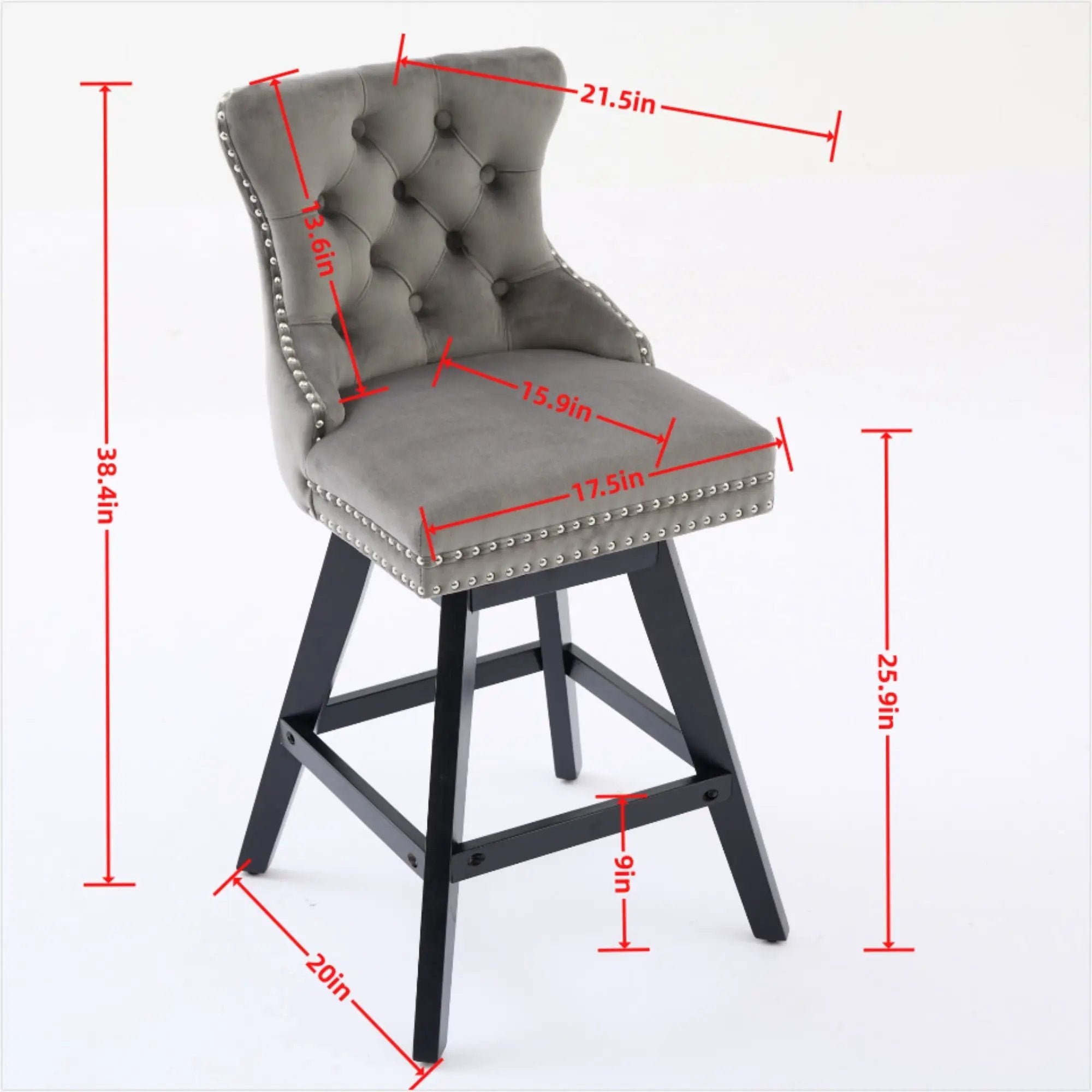 Swivel Velvet Barstools with Button Tufted Decoration - Set of 2 (Wine Red) by HouseOfZazla