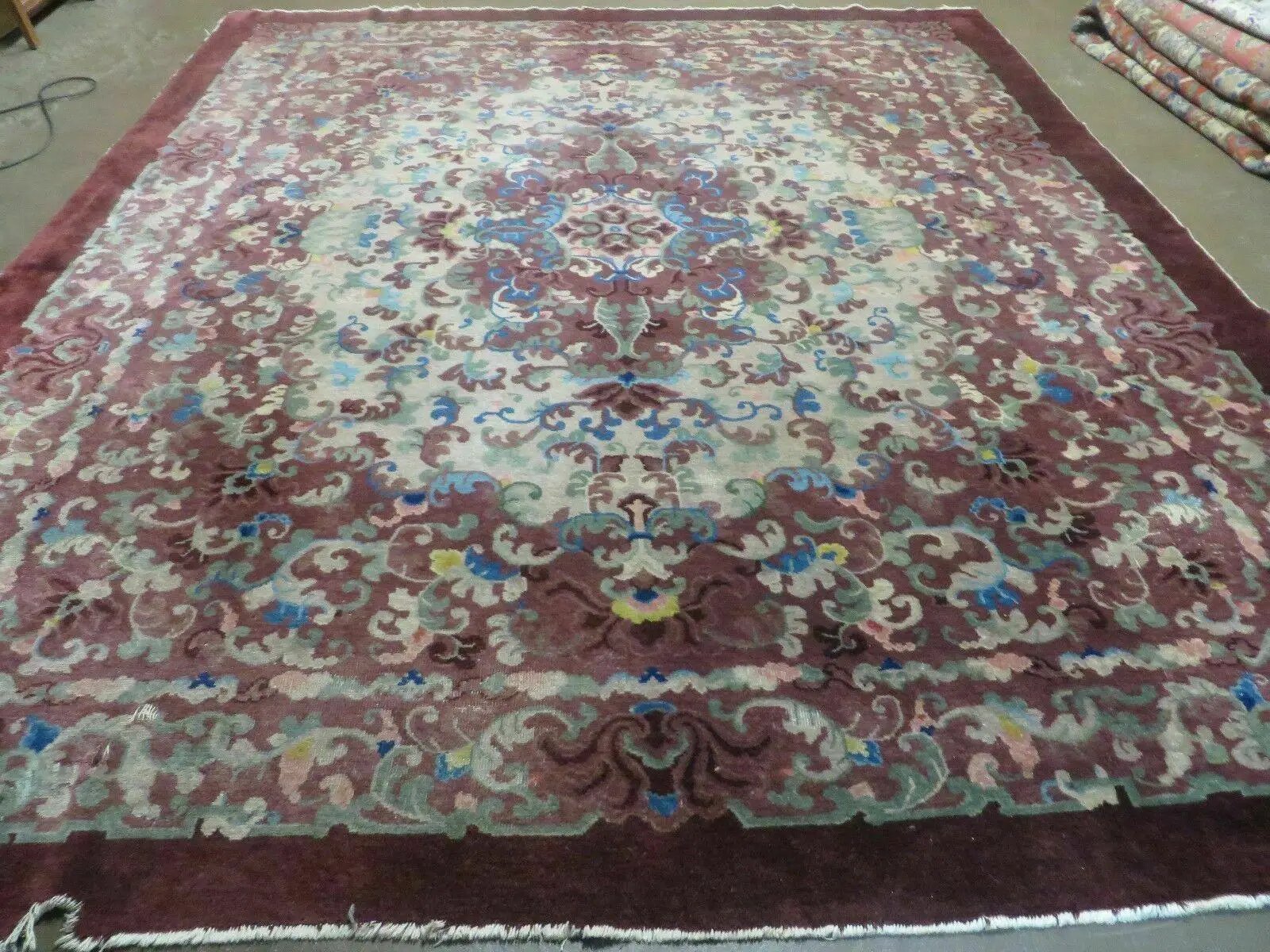 8' X 10' Vintage Handmade Chinese Art Deco Peking Nichols Wool Rug Flowers Nice by Jewel Rugs