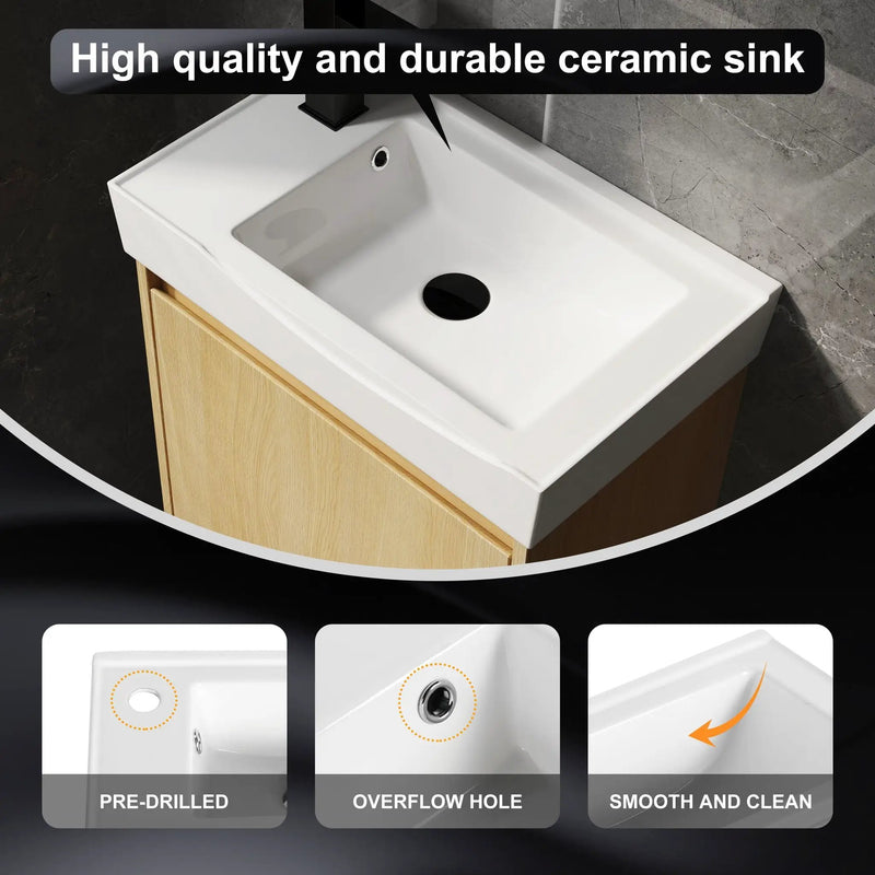 Modern Bathroom Vanity With Ceramic Basin, Wall Mounted Floating Sink Combo, Storage Cabinet by HouseOfZazla