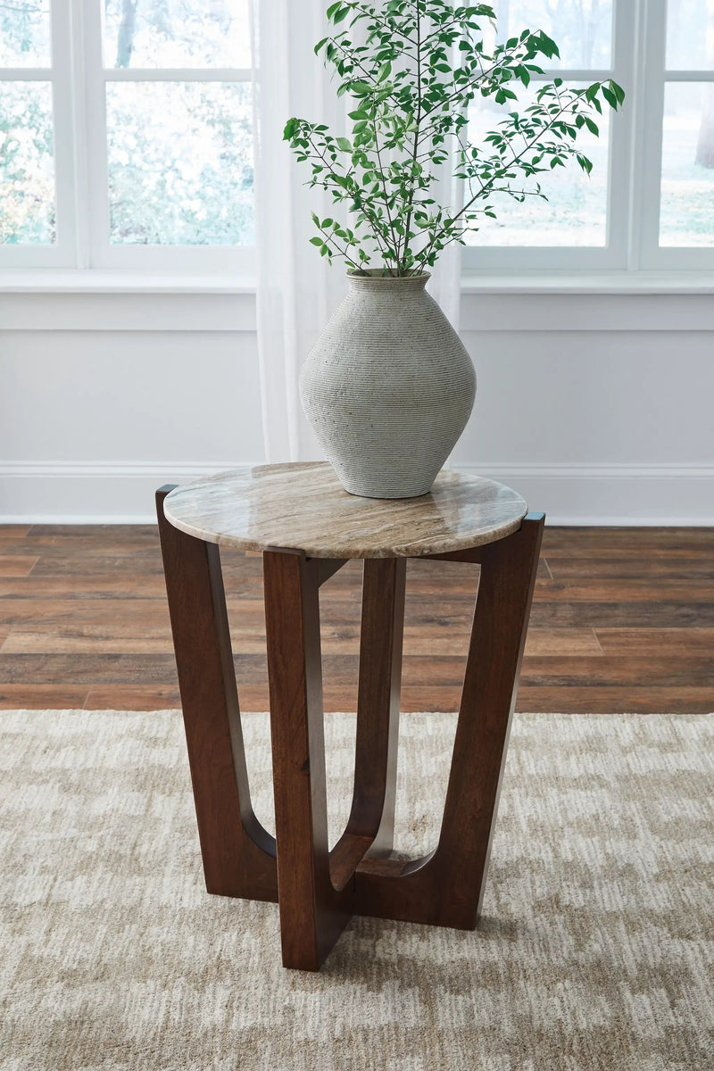 Tanidore - Round End Table - Warm Brown by Unique Piece Furniture