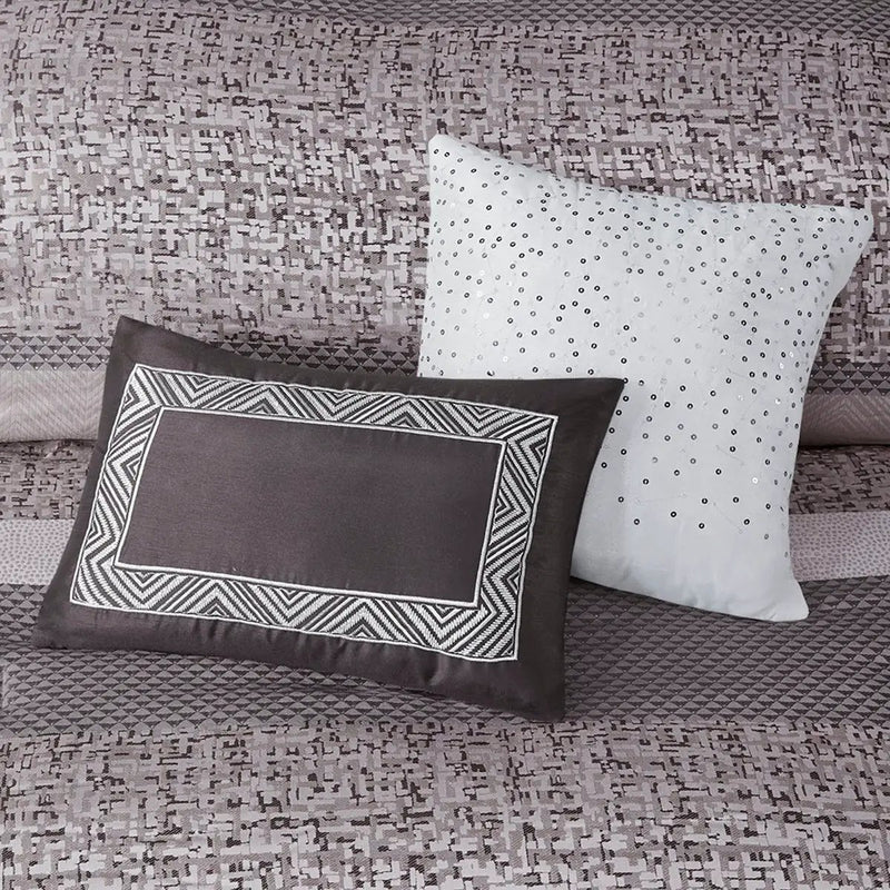 7 Piece Jacquard Comforter Set Grey Taupe King by HouseOfZazla
