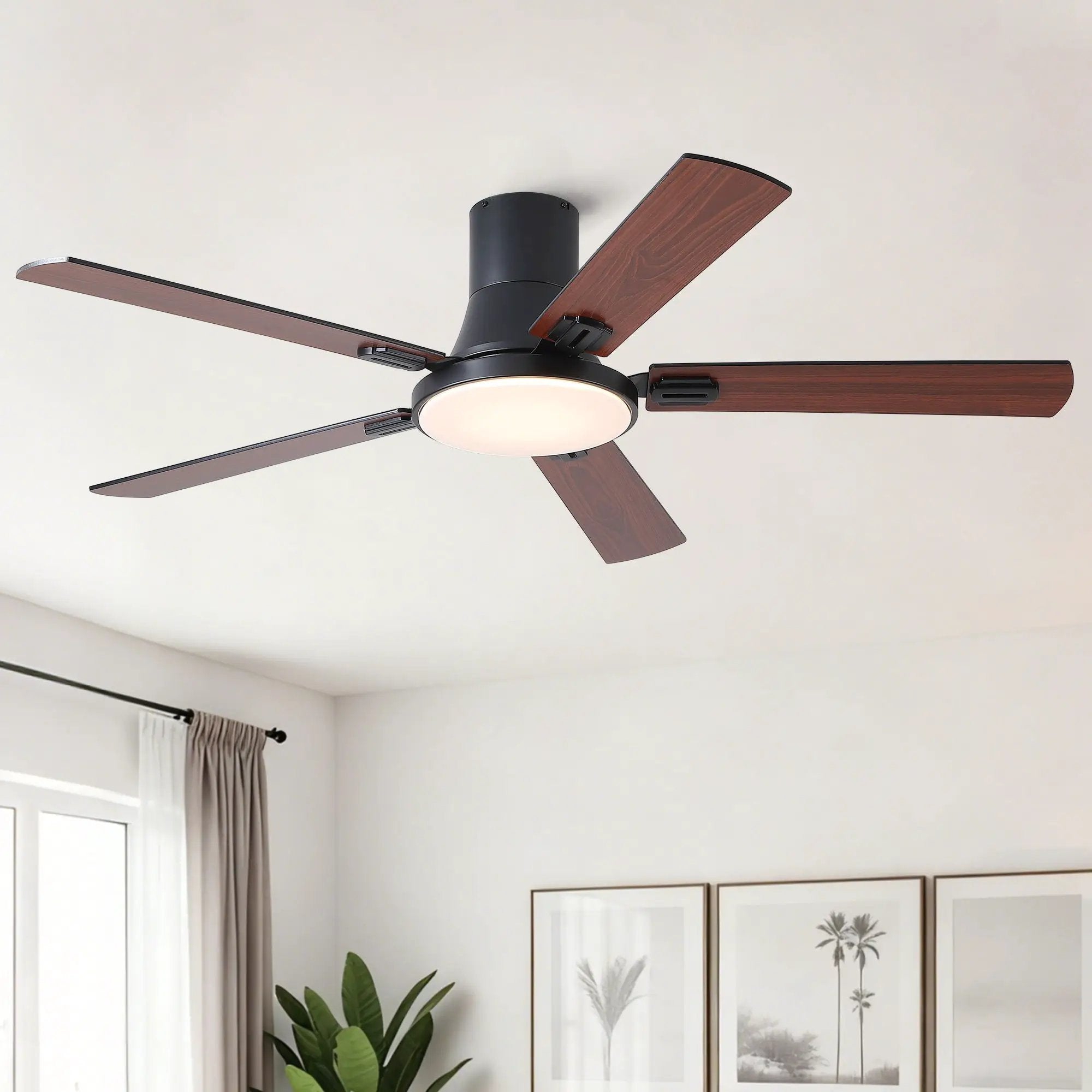Flush Mount Ceiling Fans With LED Light And Remote Control, 5 Blades by Unique Piece Furniture