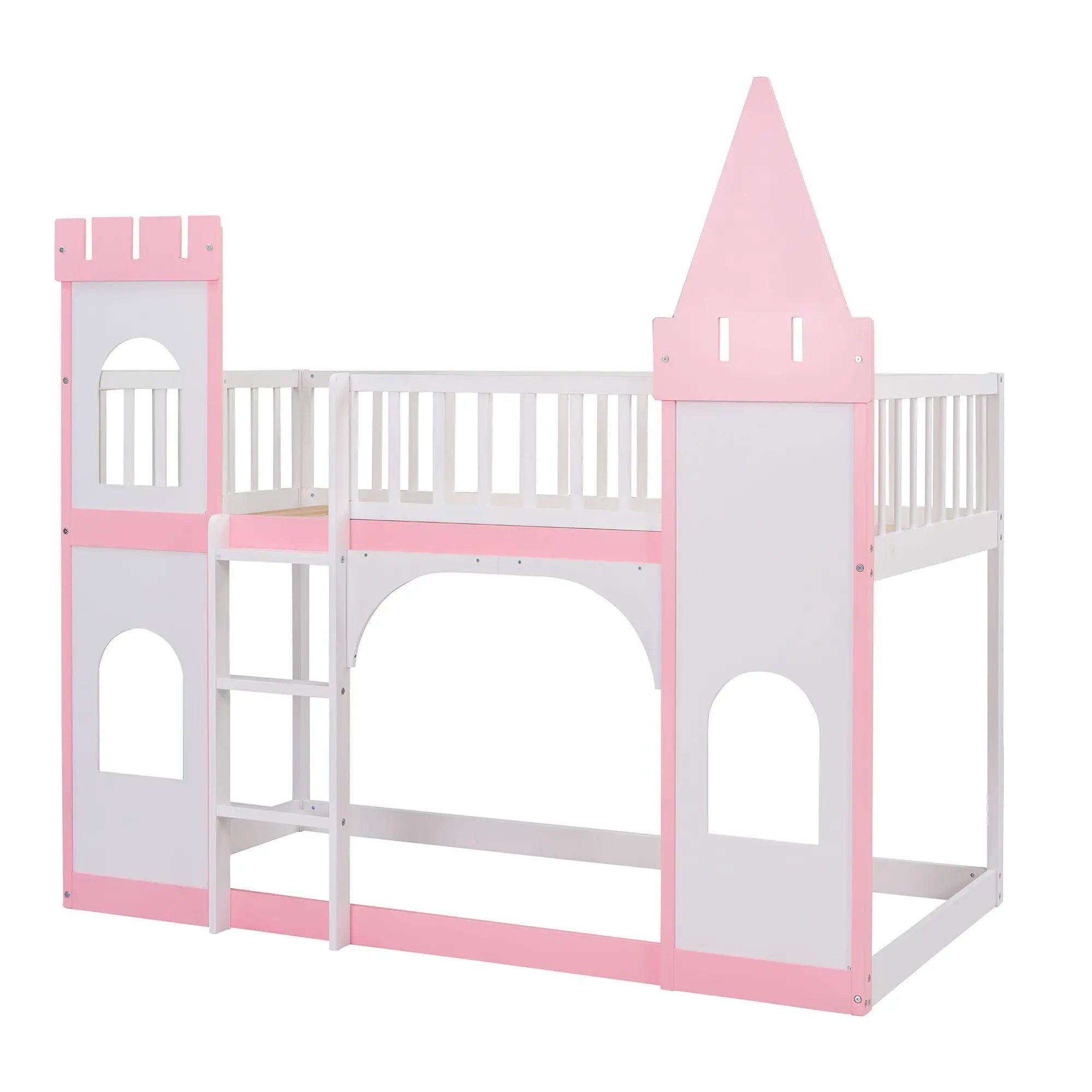 Twin Over Twin Castle Bunk Bed With Ladder - Pink by Unique Piece Furniture