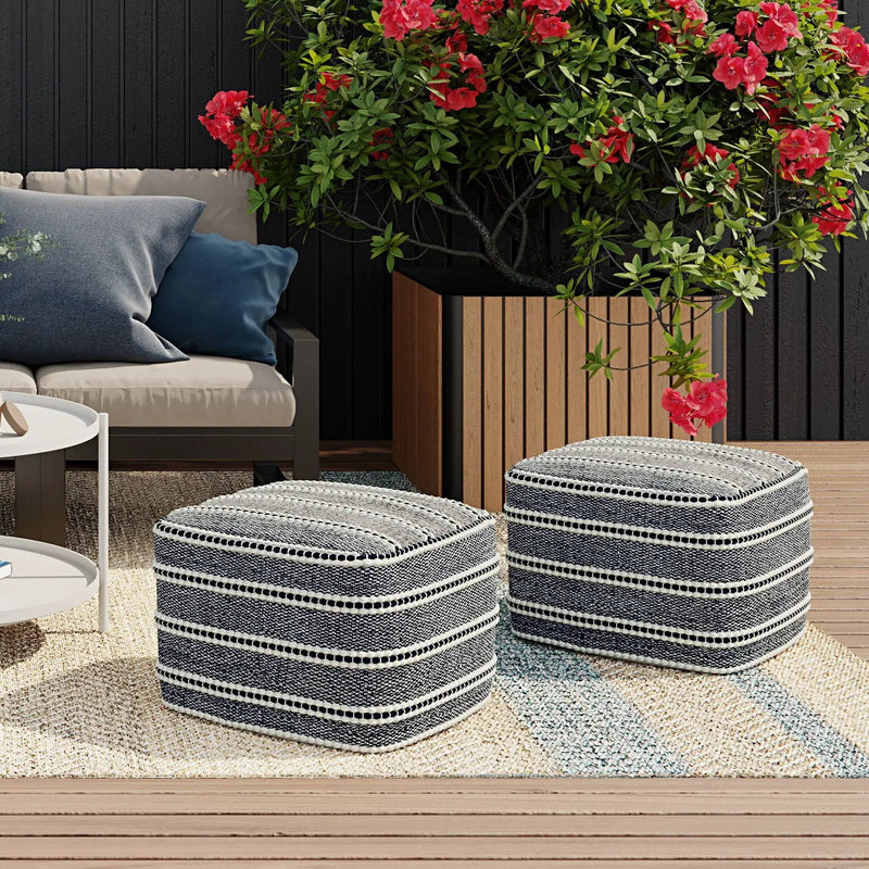 Corrie - Square Outdoor / Indoor Pouf - Navy / White by HouseOfZazla
