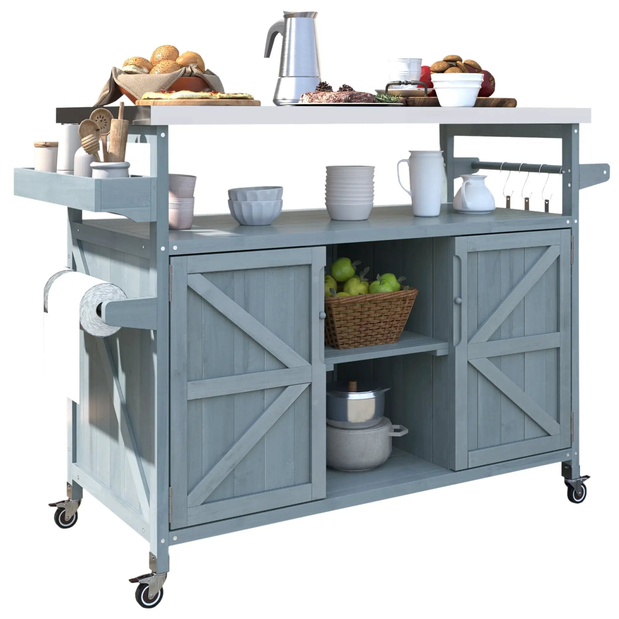 K&K Outdoor Kitchen Island, Rolling Bar Cart & Storage Cabinet by HouseOfZazla